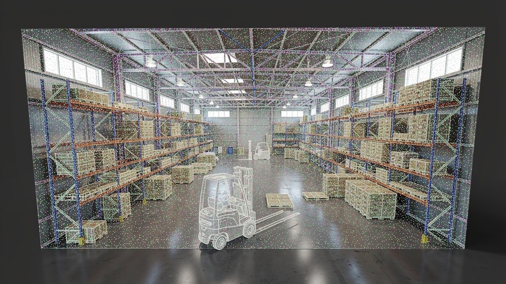 3D point cloud laser scan data visualization in industrial warehouse